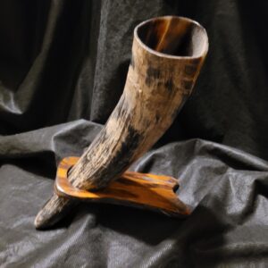 Viking Horn with Custom Rough-Carved Oak Base